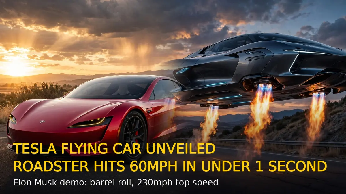 Tesla Flying Car Unveiled: Roadster Hits 60mph in Under 1 Second
